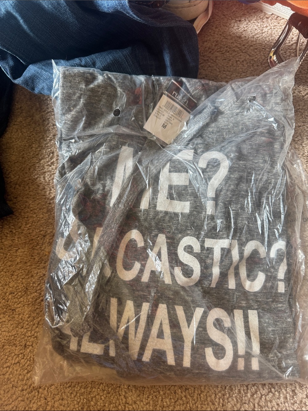 nwt rue21 vintage long sleeve hoodie grey medium me 'Sarcastic? Always!'